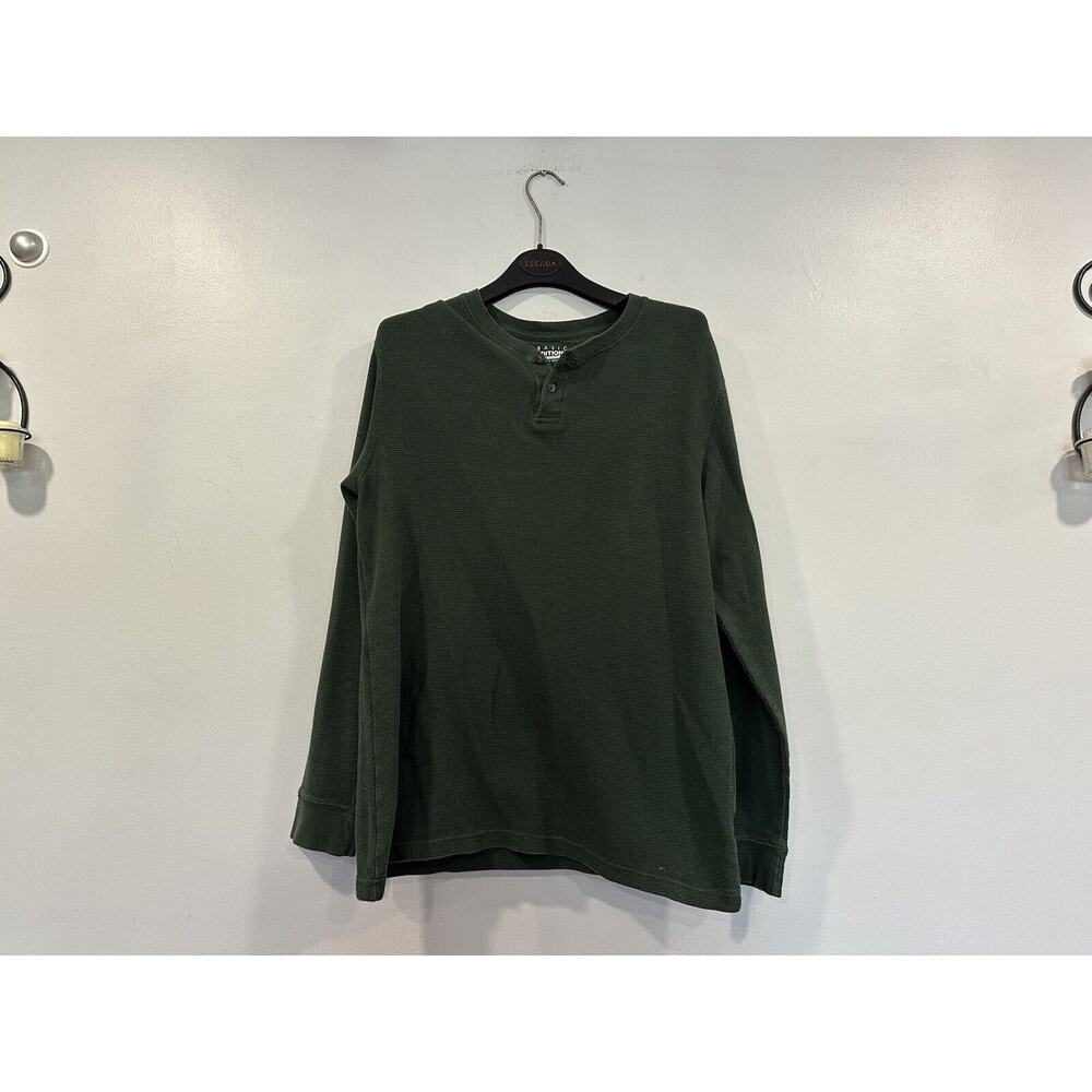 Basic Editions Henley Long Sleeve Shirt Thermal Green Shirt Medium M